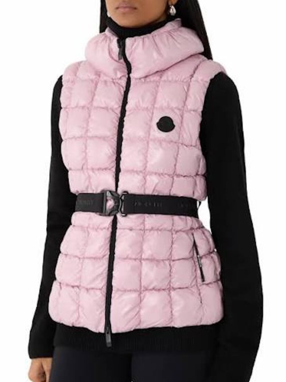 Moncler EMILION Square Quilted Down Feather Puffer Parka Vest Jacket Pink